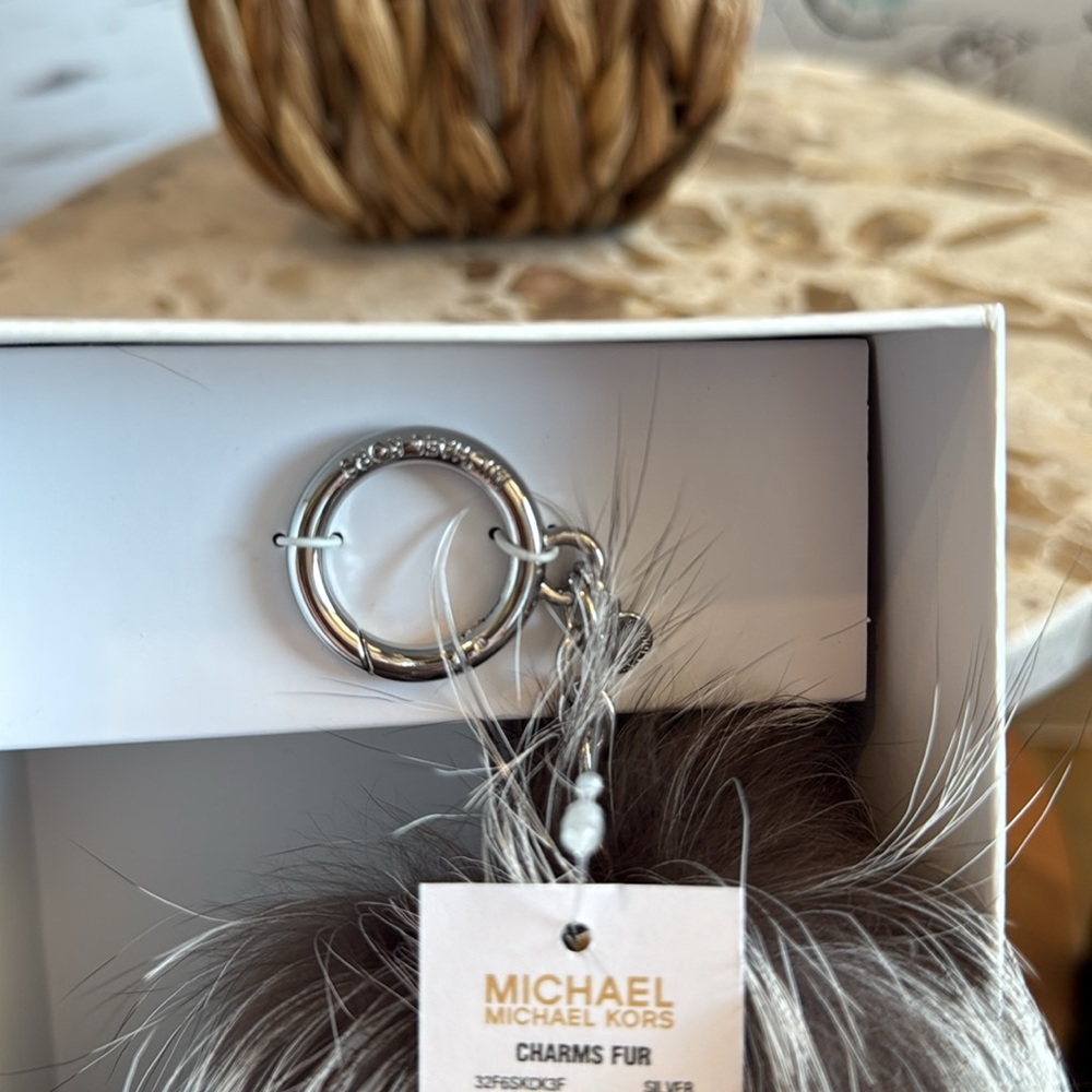 Real silver and black fox fur Michael Kors bag charm in gift box - Picture 4 of 5
